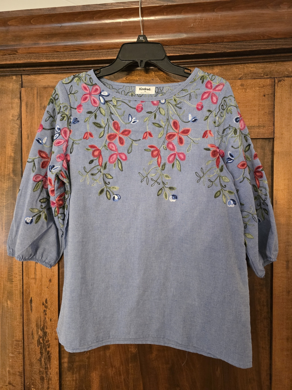 Kindred By Anthropology Blue Floral Embroidered Women's Blouse